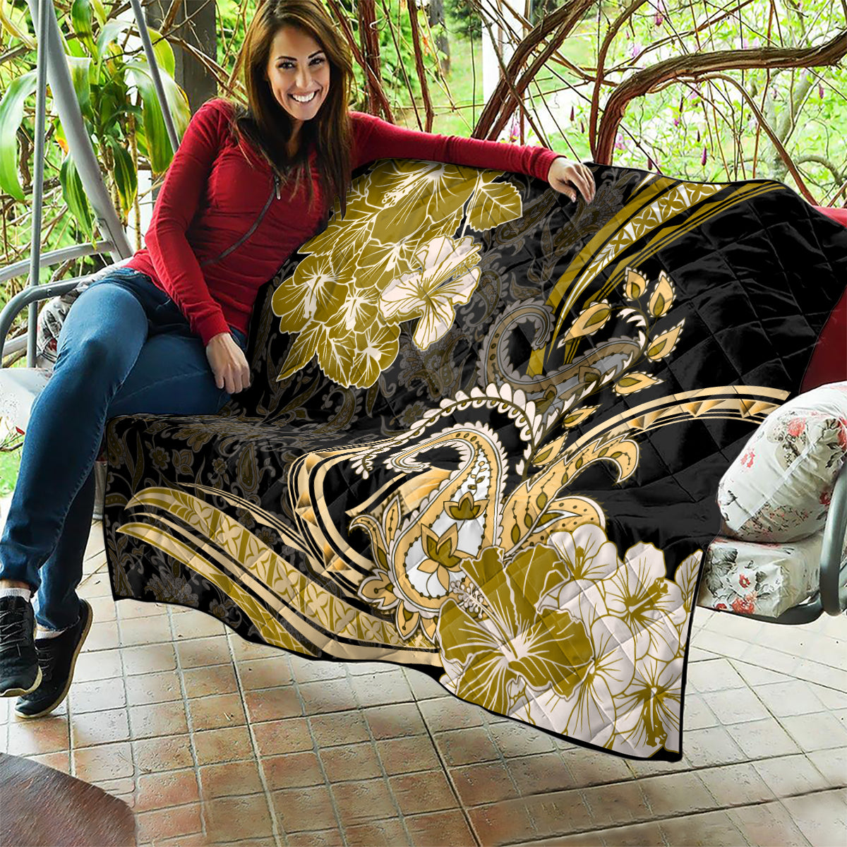 Polynesia Paisley Quilt Mix Gold Polynesian Pattern LT05 - Polynesian Pride