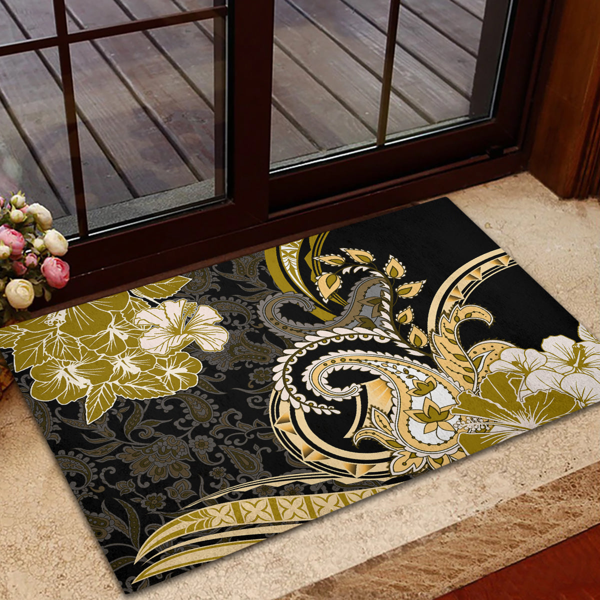 Polynesia Paisley Rubber Doormat Mix Gold Polynesian Pattern