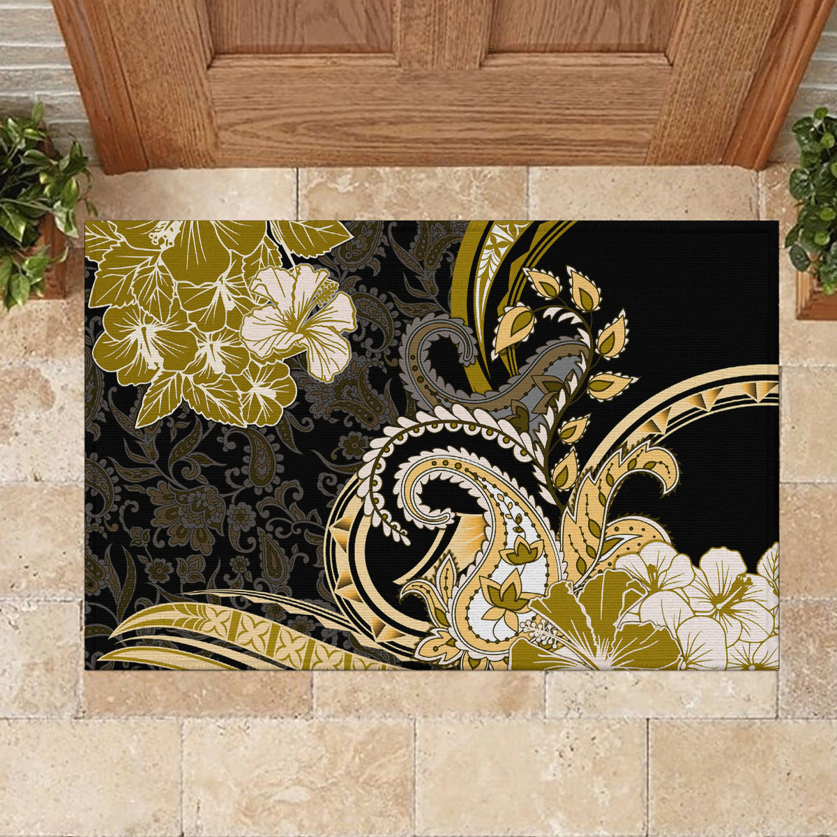 Polynesia Paisley Rubber Doormat Mix Gold Polynesian Pattern
