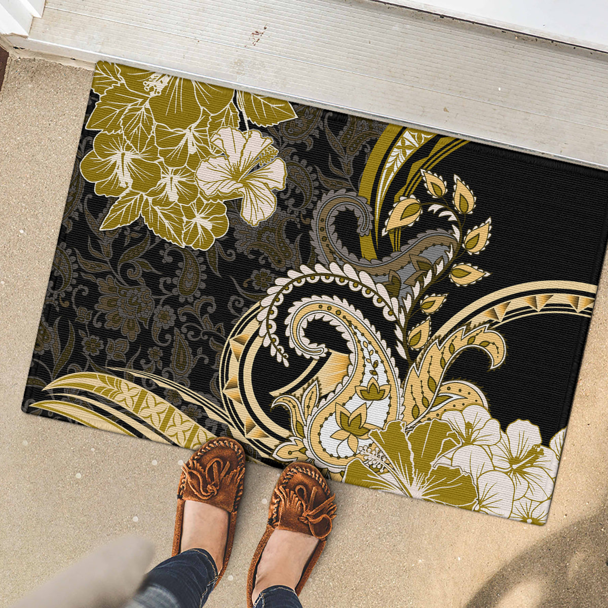Polynesia Paisley Rubber Doormat Mix Gold Polynesian Pattern