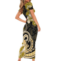 Polynesia Paisley Short Sleeve Bodycon Dress Mix Gold Polynesian Pattern LT05 - Polynesian Pride