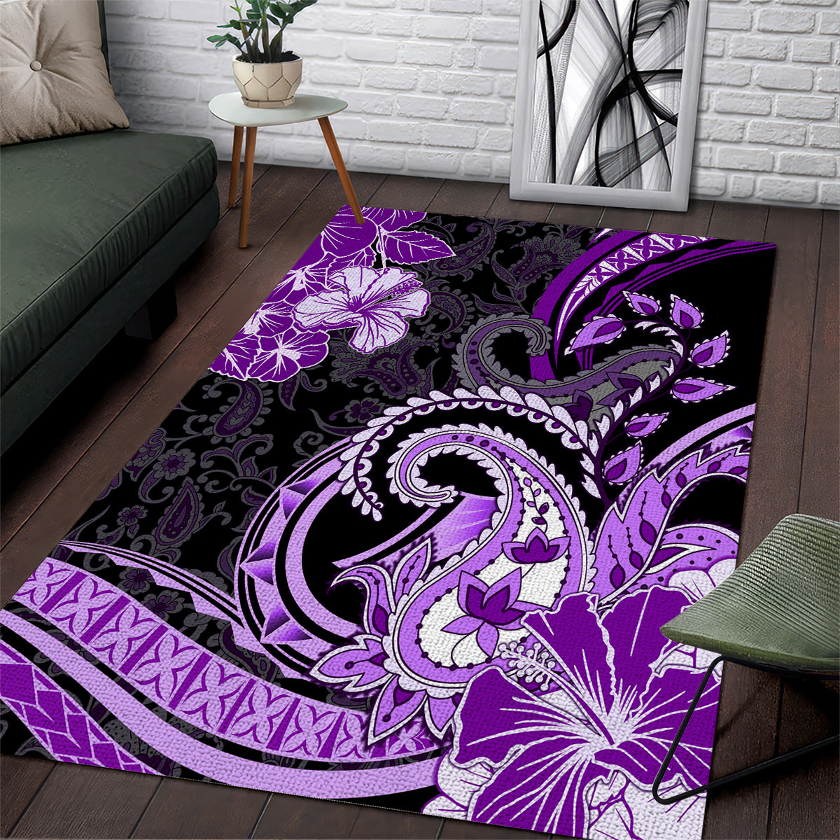 Polynesia Paisley Area Rug Mix Purple Polynesian Pattern