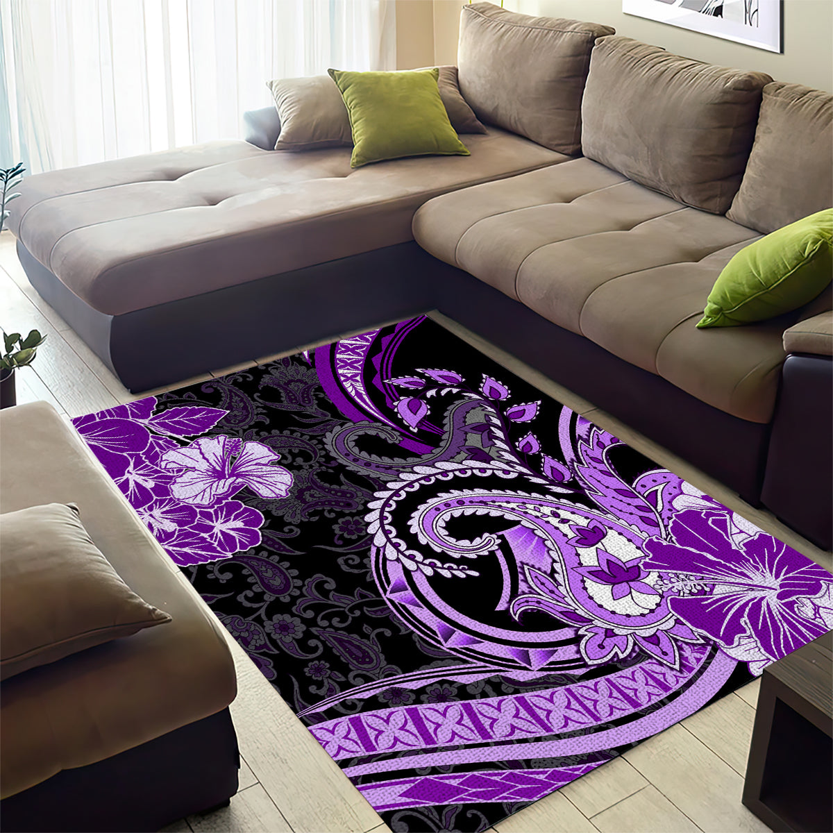 Polynesia Paisley Area Rug Mix Purple Polynesian Pattern