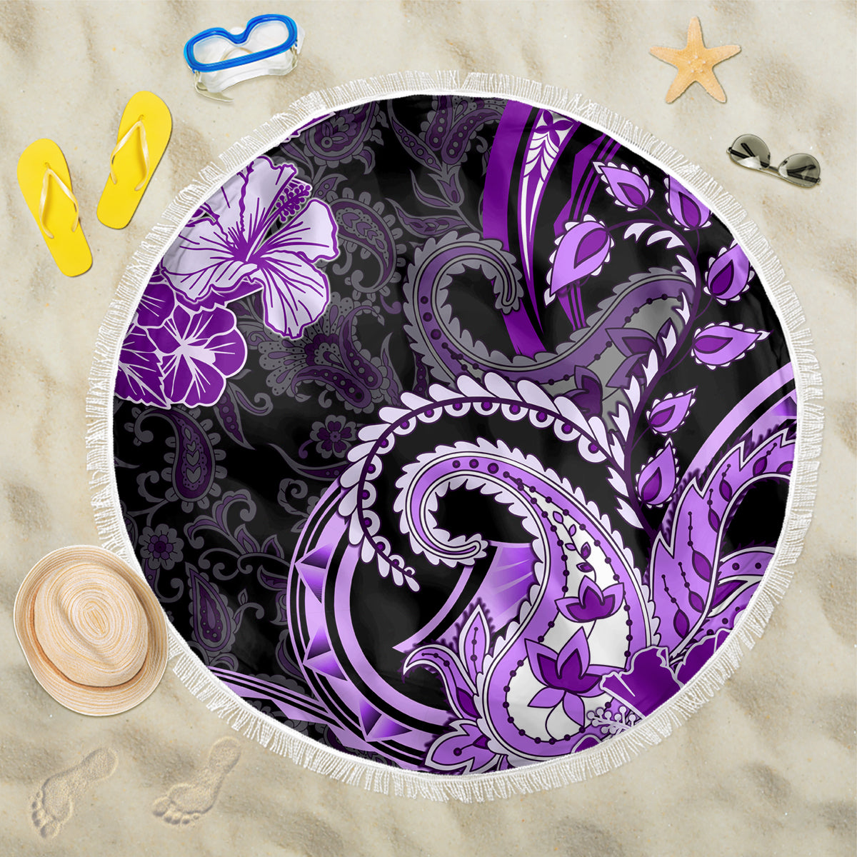 Polynesia Paisley Beach Blanket Mix Purple Polynesian Pattern LT05 One Size 150cm Purple - Polynesian Pride