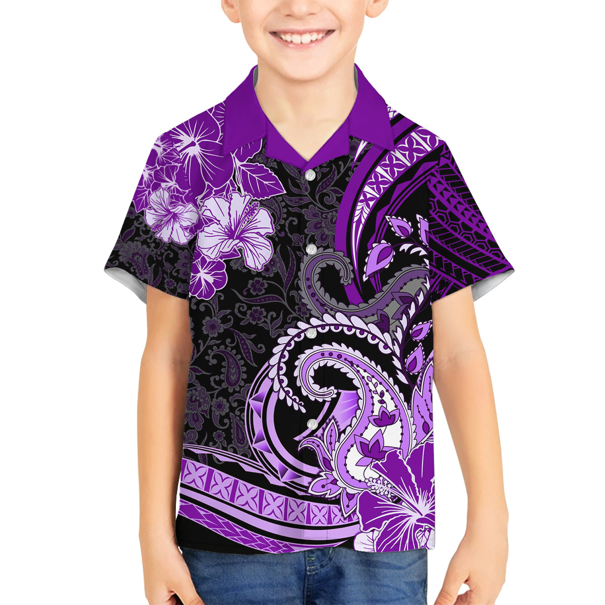 Polynesia Paisley Family Matching Long Sleeve Bodycon Dress and Hawaiian Shirt Mix Purple Polynesian Pattern LT05 Son's Shirt Purple - Polynesian Pride