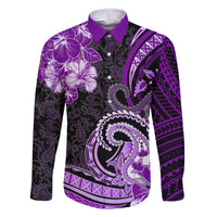 Polynesia Paisley Family Matching Off Shoulder Short Dress and Hawaiian Shirt Mix Purple Polynesian Pattern LT05 Dad's Shirt - Long Sleeve Purple - Polynesian Pride