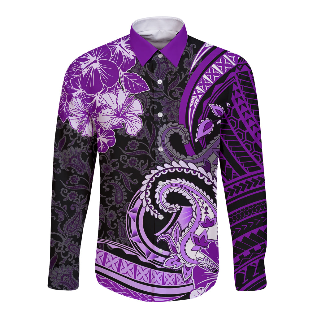 Polynesia Paisley Long Sleeve Button Shirt Mix Purple Polynesian Pattern LT05 Unisex Purple - Polynesian Pride