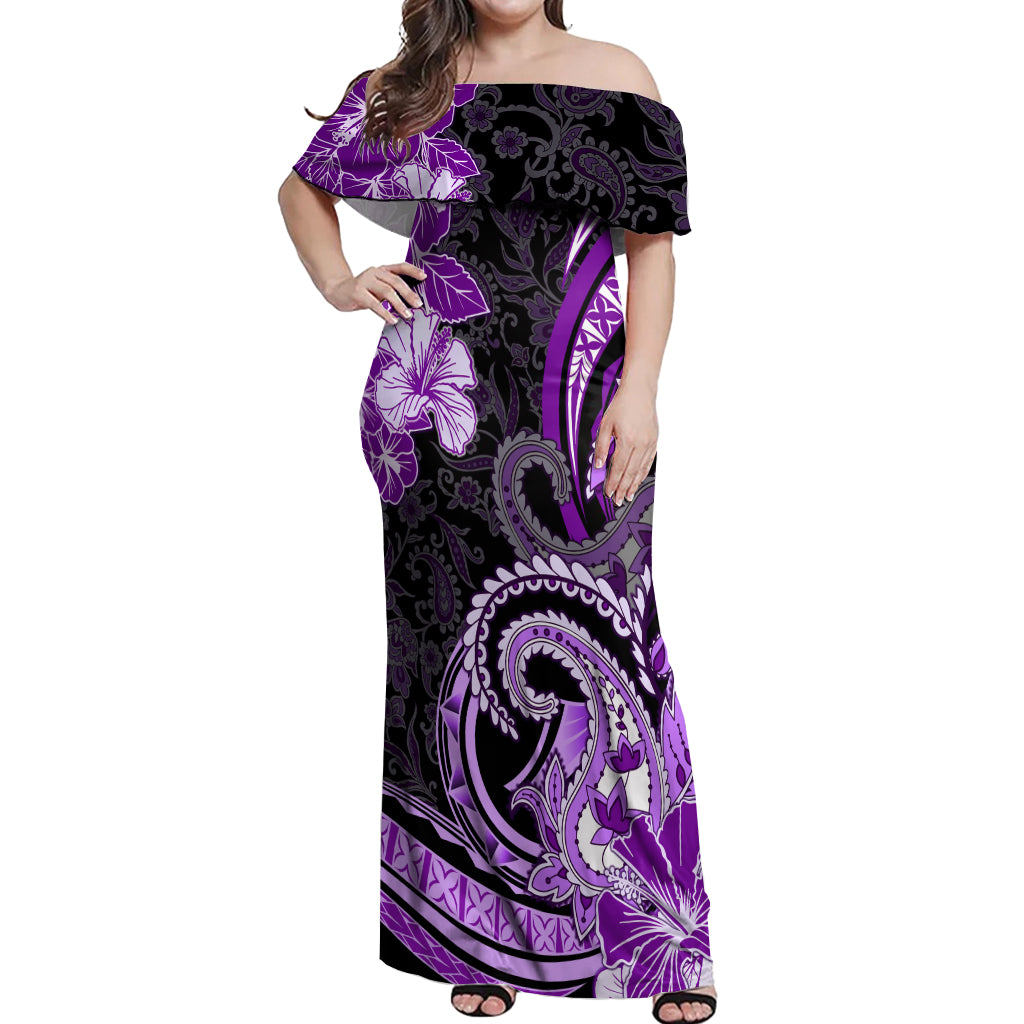 Polynesia Paisley Off Shoulder Maxi Dress Mix Purple Polynesian Pattern LT05 Women Purple - Polynesian Pride