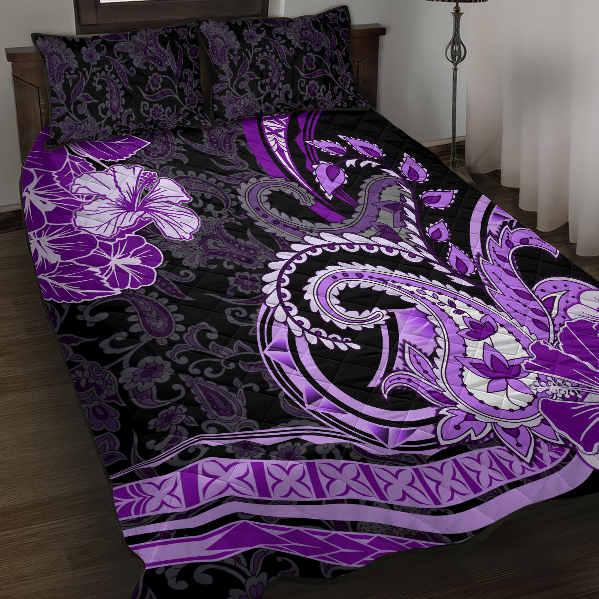 Polynesia Paisley Quilt Bed Set Mix Purple Polynesian Pattern