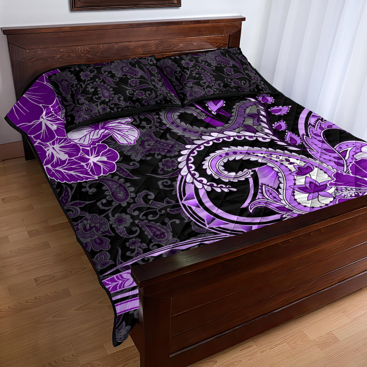 Polynesia Paisley Quilt Bed Set Mix Purple Polynesian Pattern