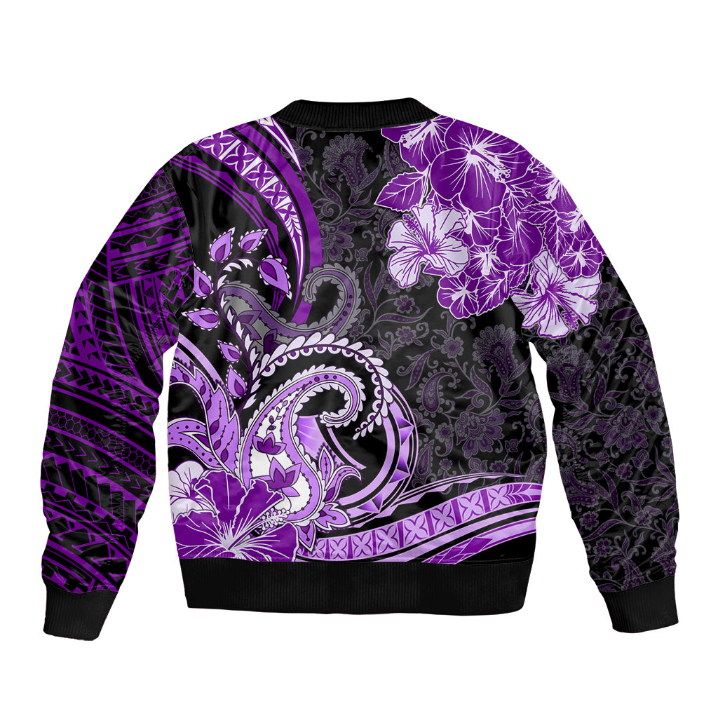 Polynesia Paisley Sleeve Zip Bomber Jacket Mix Purple Polynesian Pattern LT05 - Polynesian Pride