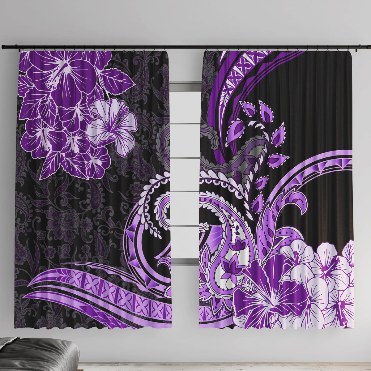 Polynesia Paisley Window Curtain Mix Purple Polynesian Pattern LT05 With Hooks Purple - Polynesian Pride
