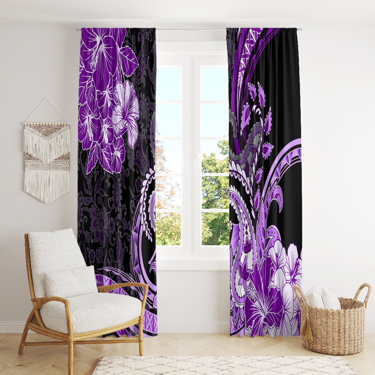 Polynesia Paisley Window Curtain Mix Purple Polynesian Pattern LT05 - Polynesian Pride