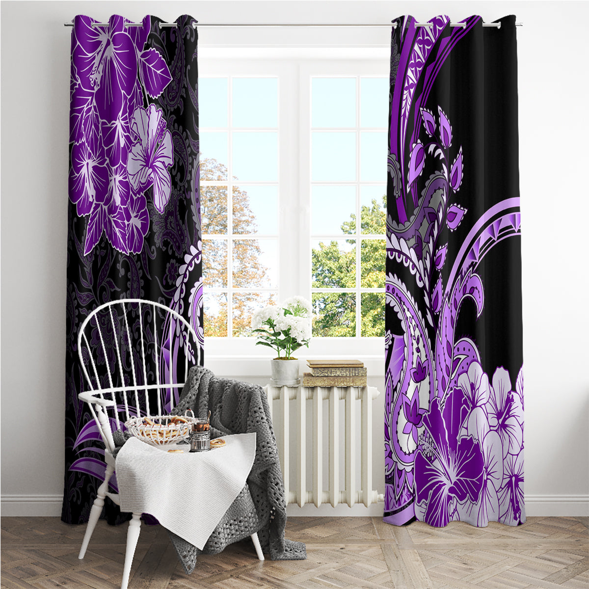 Polynesia Paisley Window Curtain Mix Purple Polynesian Pattern LT05 - Polynesian Pride