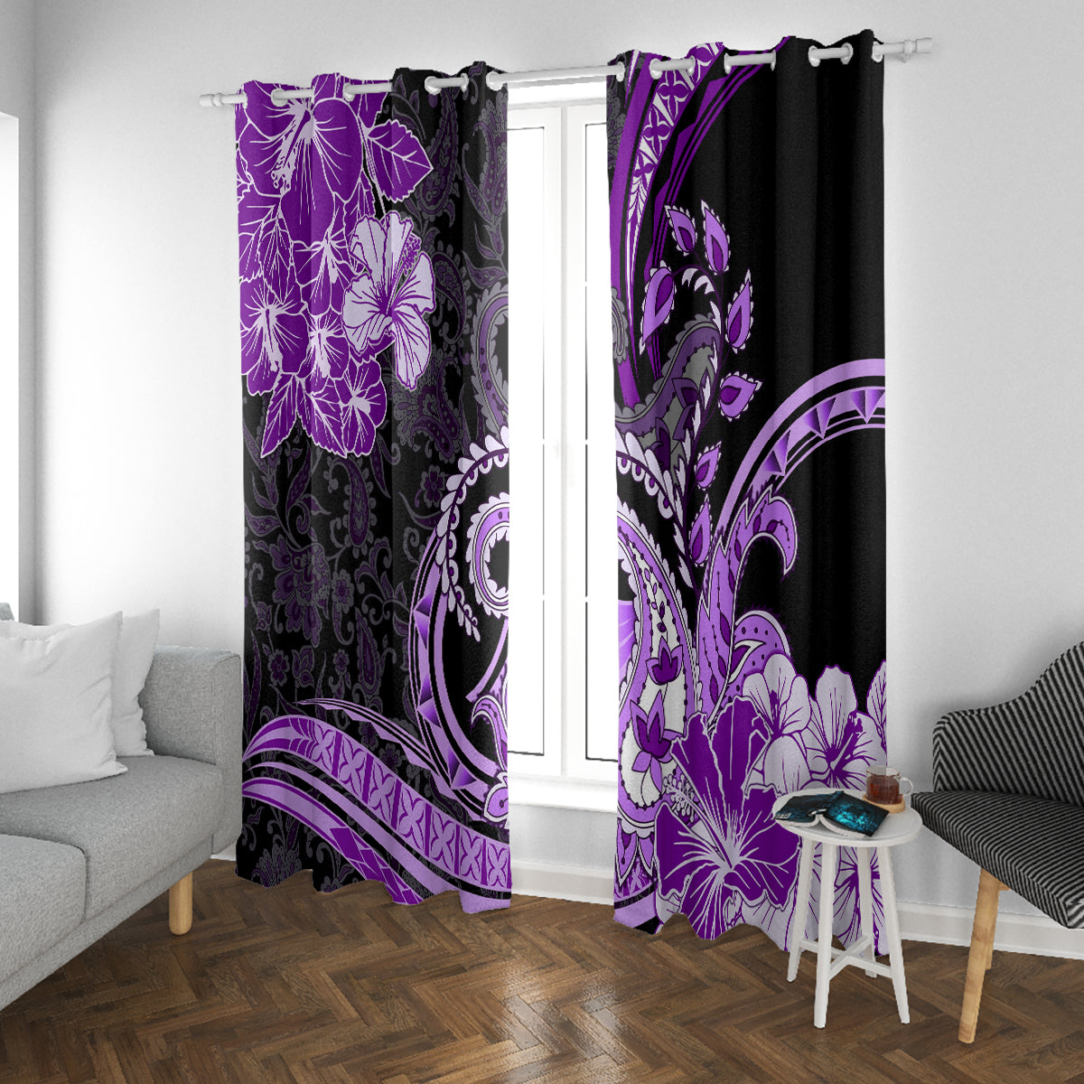 Polynesia Paisley Window Curtain Mix Purple Polynesian Pattern LT05 With Grommets Purple - Polynesian Pride