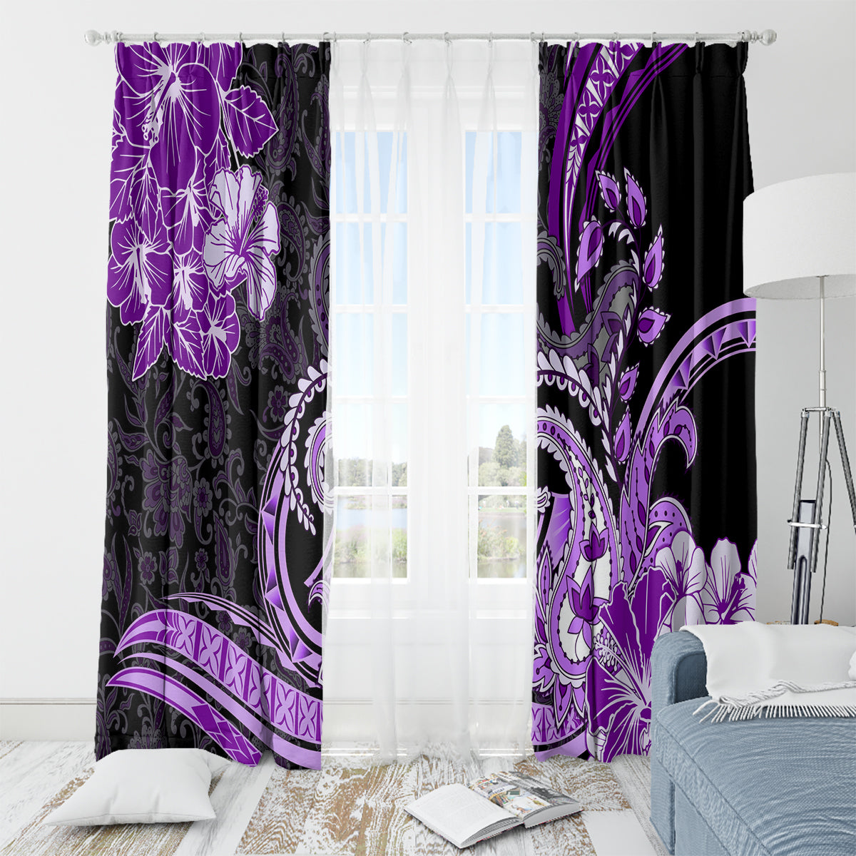Polynesia Paisley Window Curtain Mix Purple Polynesian Pattern LT05 - Polynesian Pride