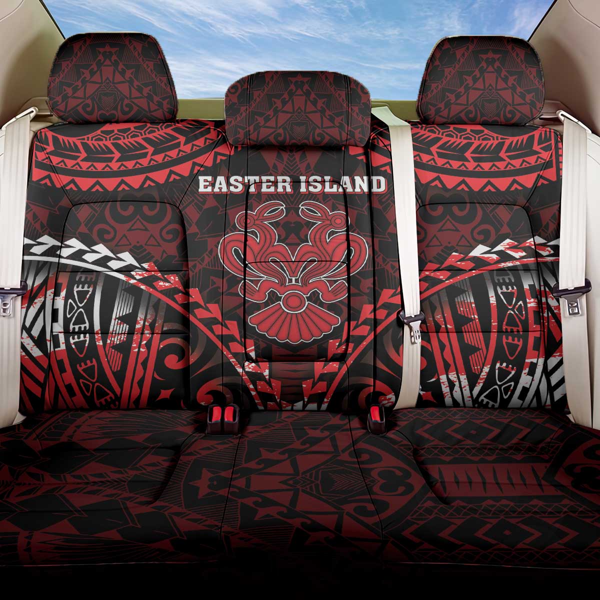 Easter Island Back Car Seat Cover Polynesian Pattern Emblem