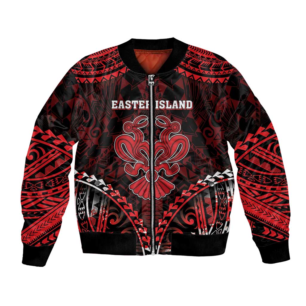 Personalised Easter Island Bomber Jacket Polynesian Pattern Emblem LT05 Unisex Black - Polynesian Pride