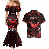 Personalised Easter Island Couples Matching Mermaid Dress and Hawaiian Shirt Polynesian Pattern Emblem