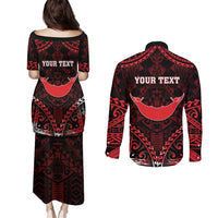 Personalised Easter Island Couples Matching Puletasi and Long Sleeve Button Shirt Polynesian Pattern Emblem LT05 - Polynesian Pride