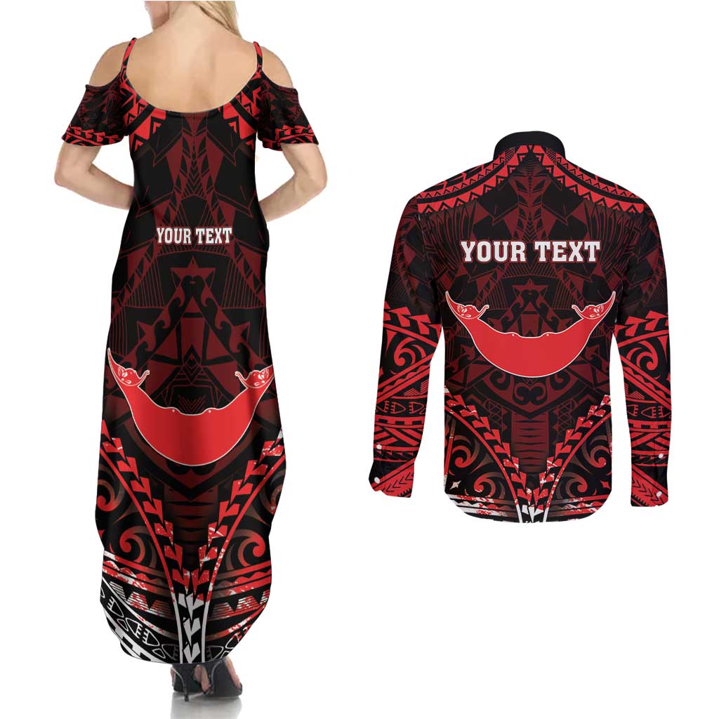 Personalised Easter Island Couples Matching Summer Maxi Dress and Long Sleeve Button Shirt Polynesian Pattern Emblem LT05 - Polynesian Pride