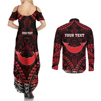 Personalised Easter Island Couples Matching Summer Maxi Dress and Long Sleeve Button Shirt Polynesian Pattern Emblem LT05 - Polynesian Pride
