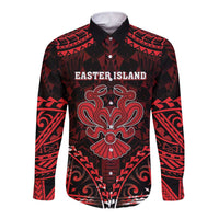 Personalised Easter Island Long Sleeve Button Shirt Polynesian Pattern Emblem LT05 Unisex Black - Polynesian Pride