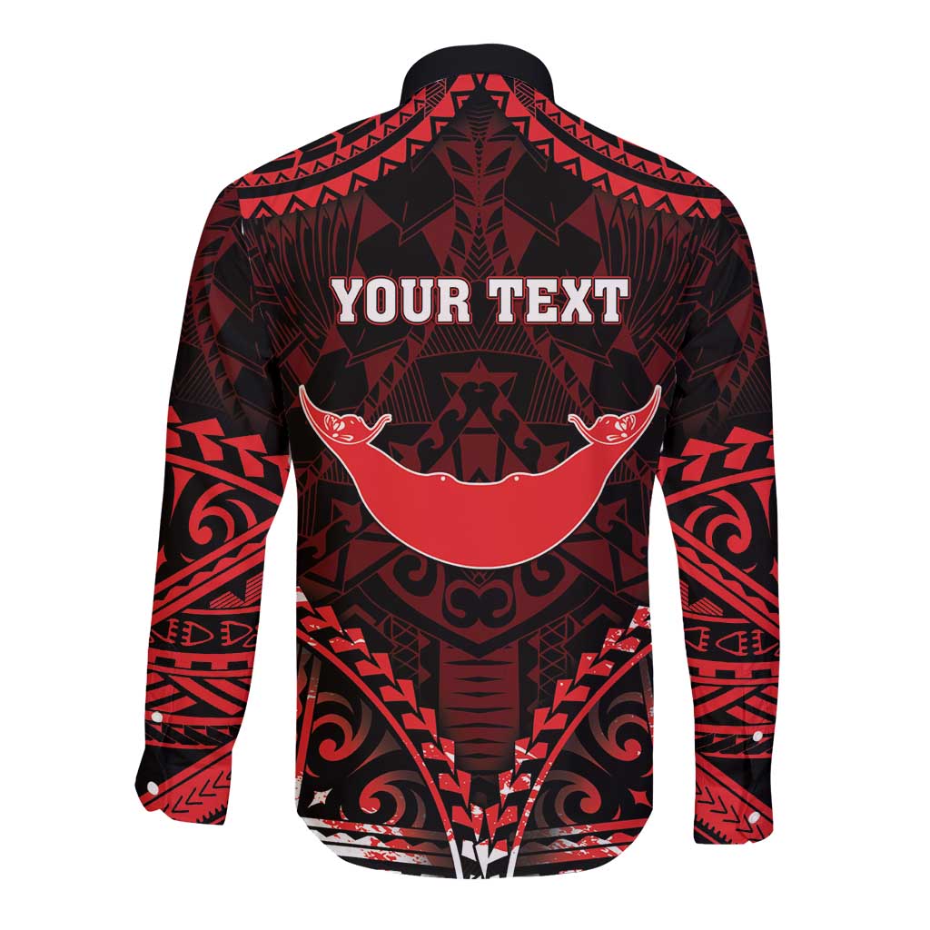 Personalised Easter Island Long Sleeve Button Shirt Polynesian Pattern Emblem LT05 - Polynesian Pride
