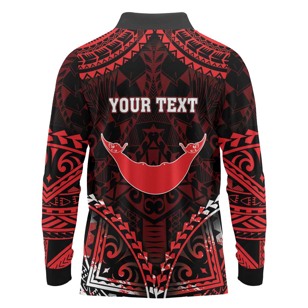 Personalised Easter Island Long Sleeve Polo Shirt Polynesian Pattern Emblem LT05 - Polynesian Pride