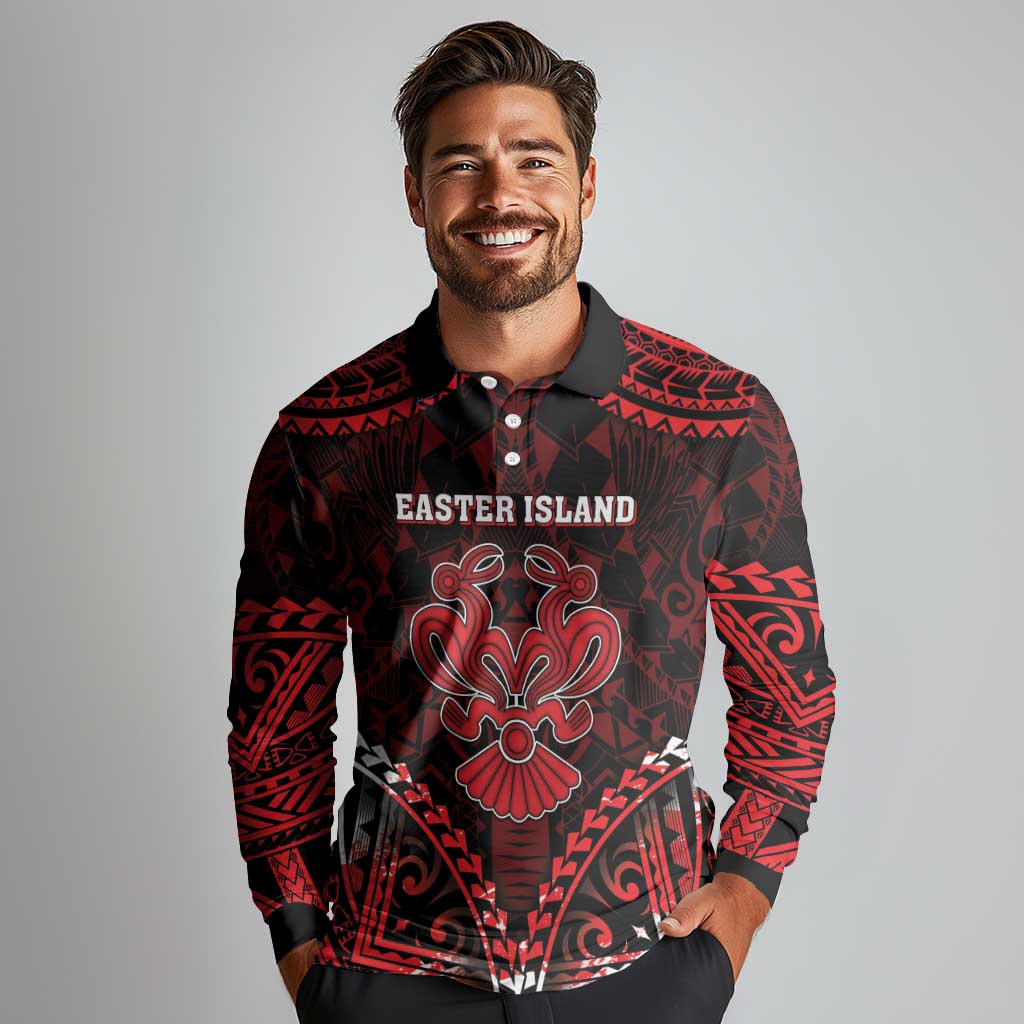 Personalised Easter Island Long Sleeve Polo Shirt Polynesian Pattern Emblem LT05 - Polynesian Pride