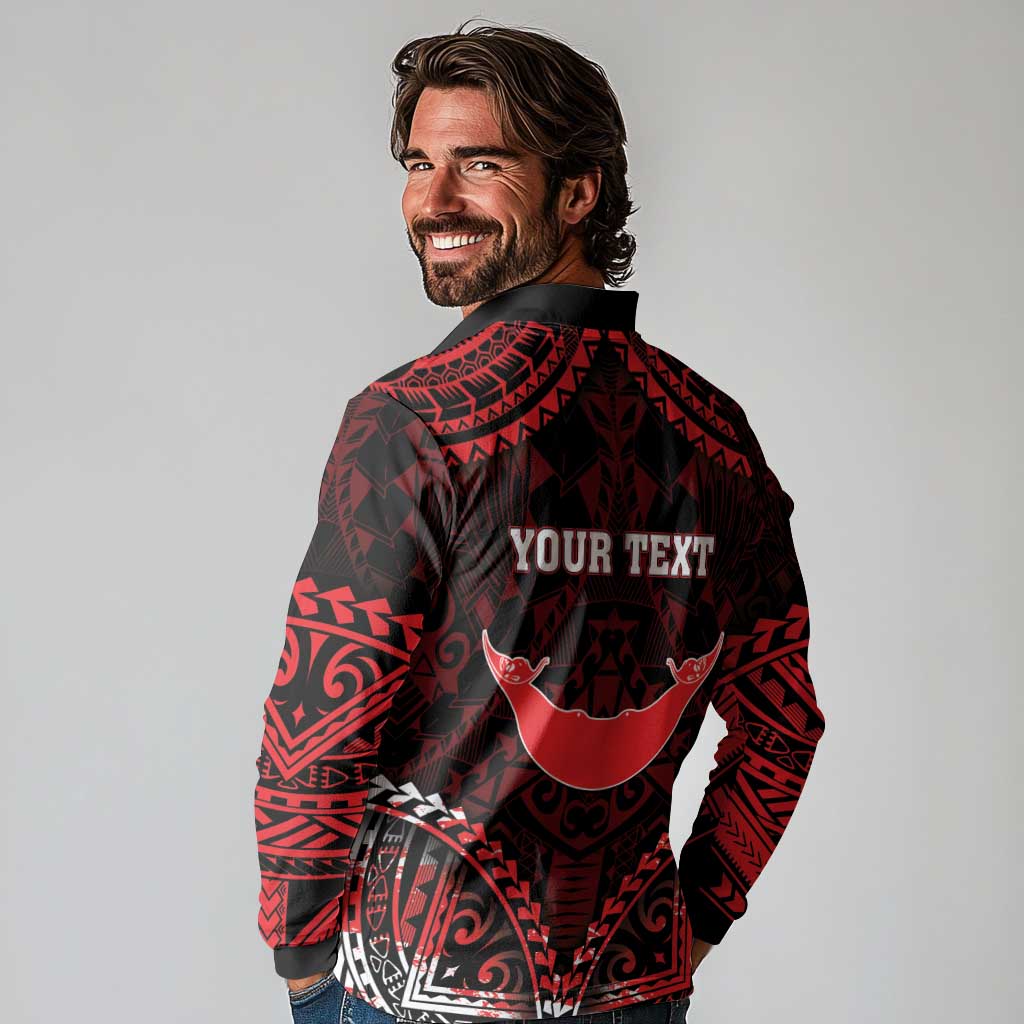Personalised Easter Island Long Sleeve Polo Shirt Polynesian Pattern Emblem LT05 - Polynesian Pride