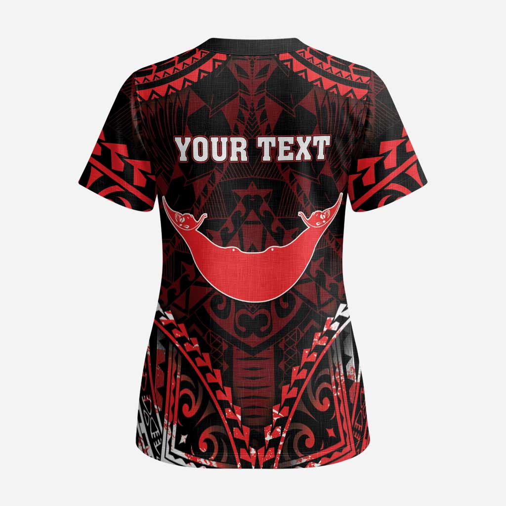 Personalised Easter Island Scrub Top Polynesian Pattern Emblem - Polynesian Pride