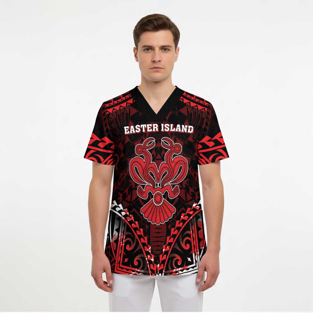 Personalised Easter Island Scrub Top Polynesian Pattern Emblem - Polynesian Pride