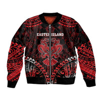 Personalised Easter Island Sleeve Zip Bomber Jacket Polynesian Pattern Emblem LT05 Unisex Black - Polynesian Pride