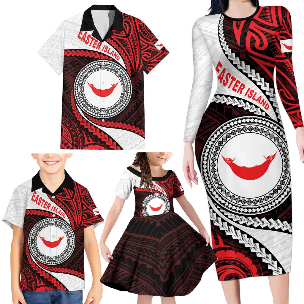 Easter Island Family Matching Long Sleeve Bodycon Dress and Hawaiian Shirt Moai Statues Polynesian Style LT05 - Polynesian Pride