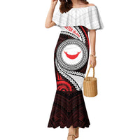 Easter Island Family Matching Mermaid Dress and Hawaiian Shirt Moai Statues Polynesian Style LT05 Mom's Dress Red - Polynesian Pride