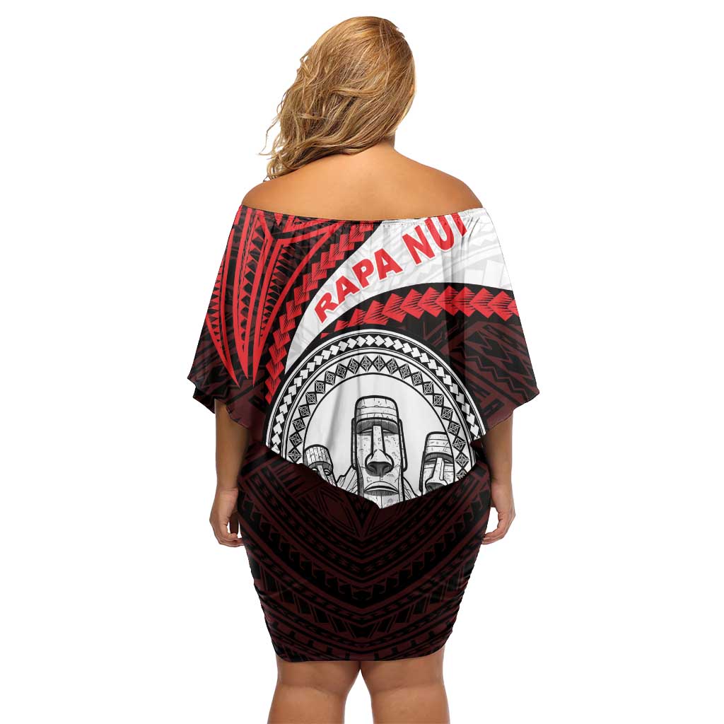 Easter Island Family Matching Off Shoulder Short Dress and Hawaiian Shirt Moai Statues Polynesian Style