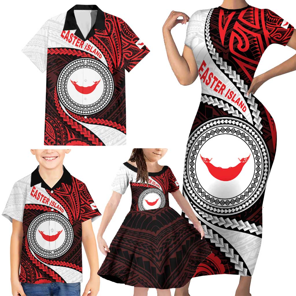 Easter Island Family Matching Short Sleeve Bodycon Dress and Hawaiian Shirt Moai Statues Polynesian Style LT05 - Polynesian Pride