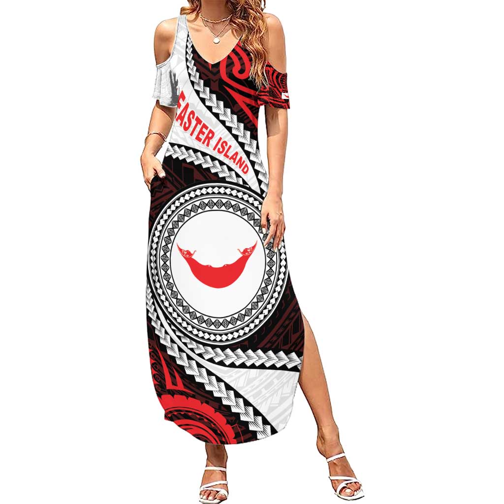 Easter Island Family Matching Summer Maxi Dress and Hawaiian Shirt Moai Statues Polynesian Style LT05 Mom's Dress Red - Polynesian Pride