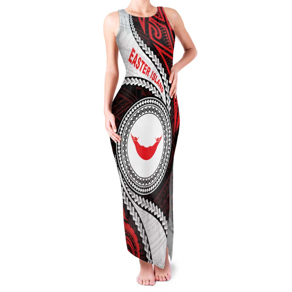 Easter Island Family Matching Tank Maxi Dress and Hawaiian Shirt Moai Statues Polynesian Style LT05 Mom's Dress Red - Polynesian Pride