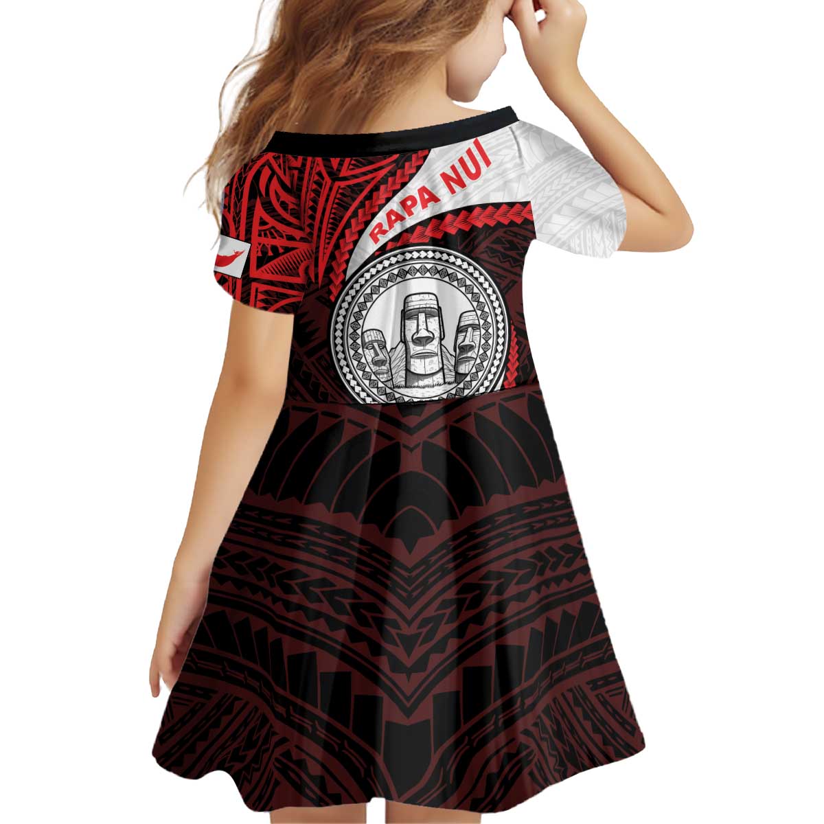 Easter Island Kid Short Sleeve Dress Moai Statues Polynesian Style