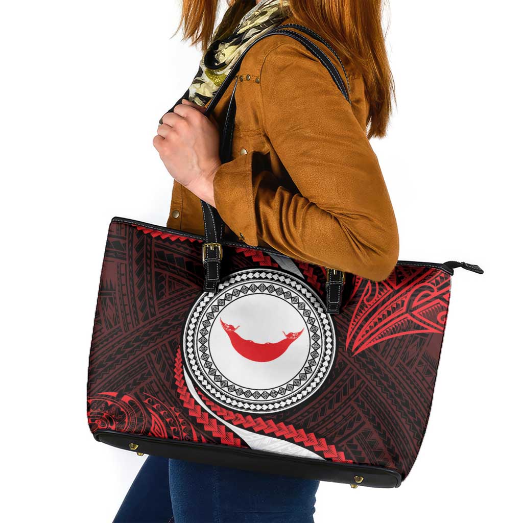 Easter Island Leather Tote Bag Moai Statues Polynesian Style LT05 Red - Polynesian Pride