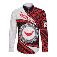 Easter Island Long Sleeve Button Shirt Moai Statues Polynesian Style LT05 Unisex Red - Polynesian Pride