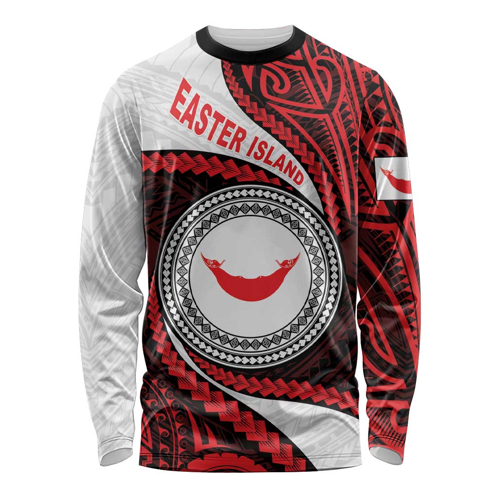 Easter Island Long Sleeve Shirt Moai Statues Polynesian Style LT05 Unisex Red - Polynesian Pride