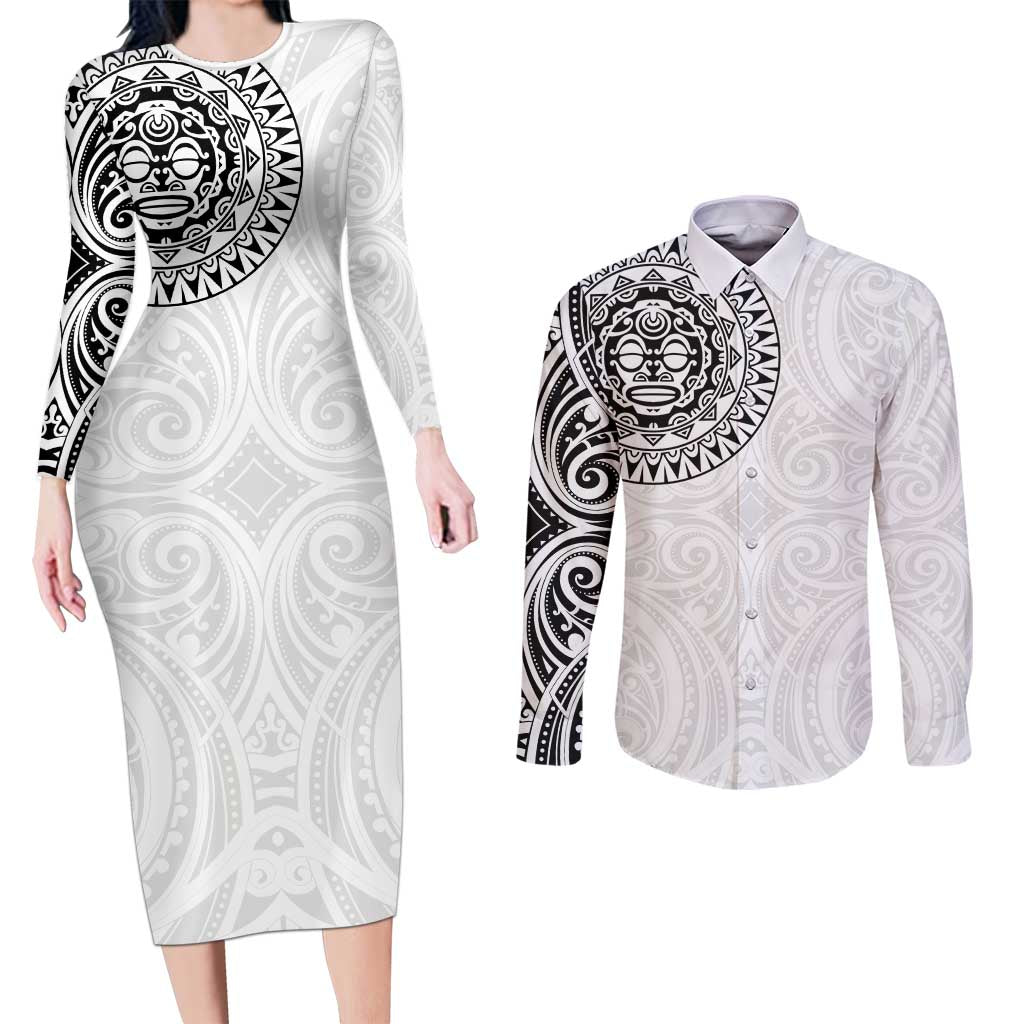 New Zealand Aotearoa Couples Matching Long Sleeve Bodycon Dress and Long Sleeve Button Shirt Maori Te Mata O Rongokako