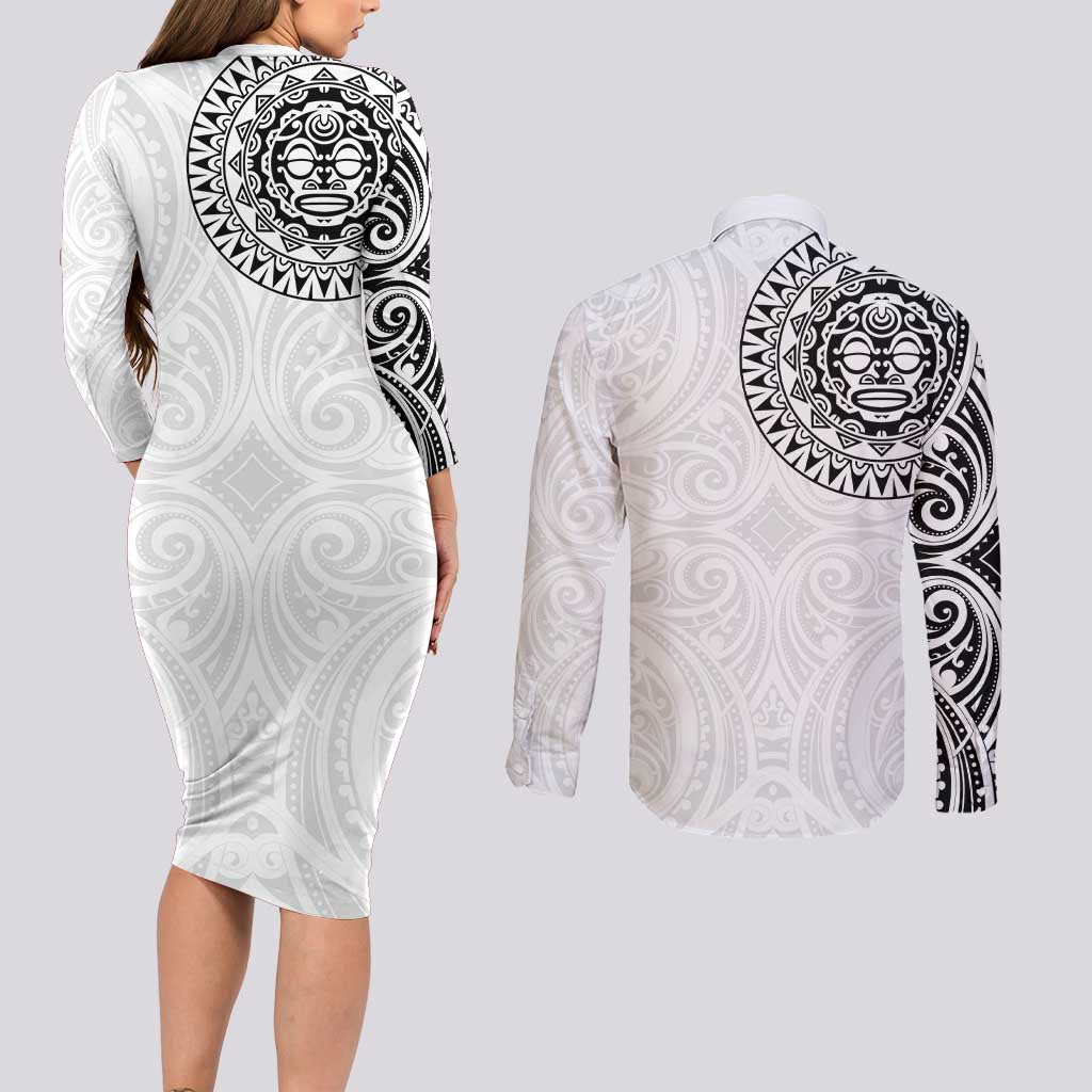 New Zealand Aotearoa Couples Matching Long Sleeve Bodycon Dress and Long Sleeve Button Shirt Maori Te Mata O Rongokako