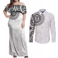 New Zealand Aotearoa Couples Matching Off Shoulder Maxi Dress and Long Sleeve Button Shirt Maori Te Mata O Rongokako