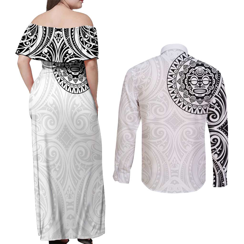 New Zealand Aotearoa Couples Matching Off Shoulder Maxi Dress and Long Sleeve Button Shirt Maori Te Mata O Rongokako