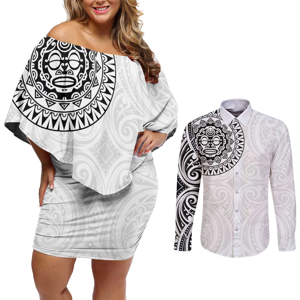 New Zealand Aotearoa Couples Matching Off Shoulder Short Dress and Long Sleeve Button Shirt Maori Te Mata O Rongokako