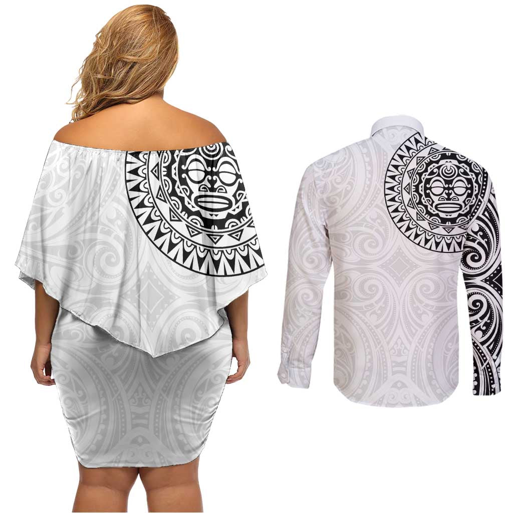 New Zealand Aotearoa Couples Matching Off Shoulder Short Dress and Long Sleeve Button Shirt Maori Te Mata O Rongokako